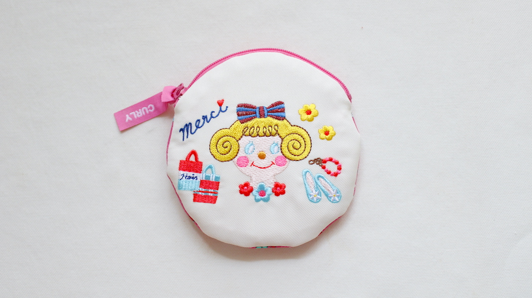 刺繍サークルポーチ☆PARISいちごちゃん/ファスナー:ピンク