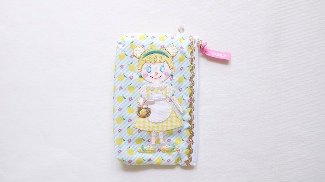 Lemon Cake☆縦長ワッペンポーチ☆レモンクッキー/レモンストライプ