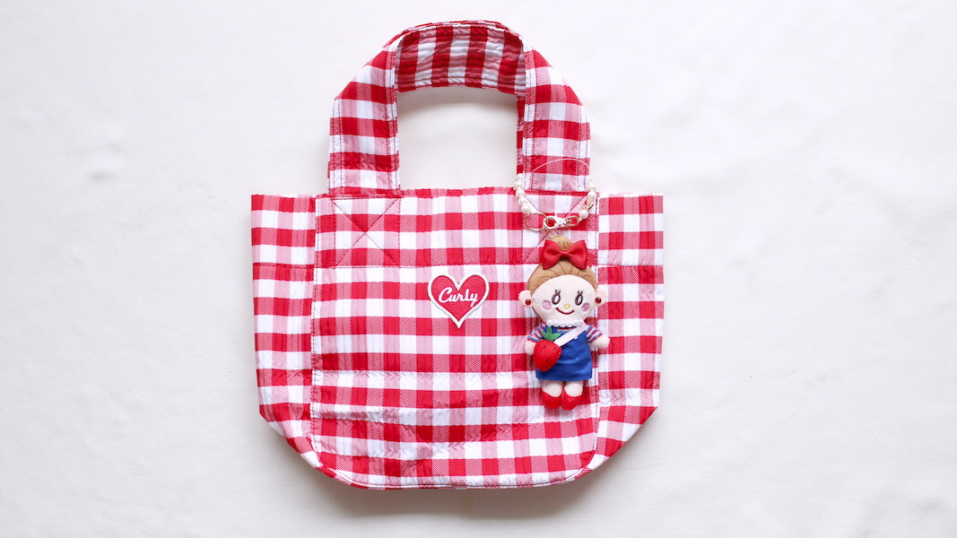 マスコット付きチェックプリントトート☆レッド