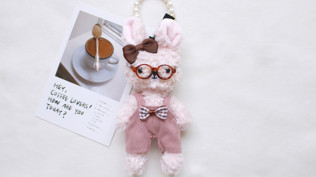nounours et lapins☆ぬいぐるみチャーム☆rose(ローズ) x オーバーオール(ピンク)