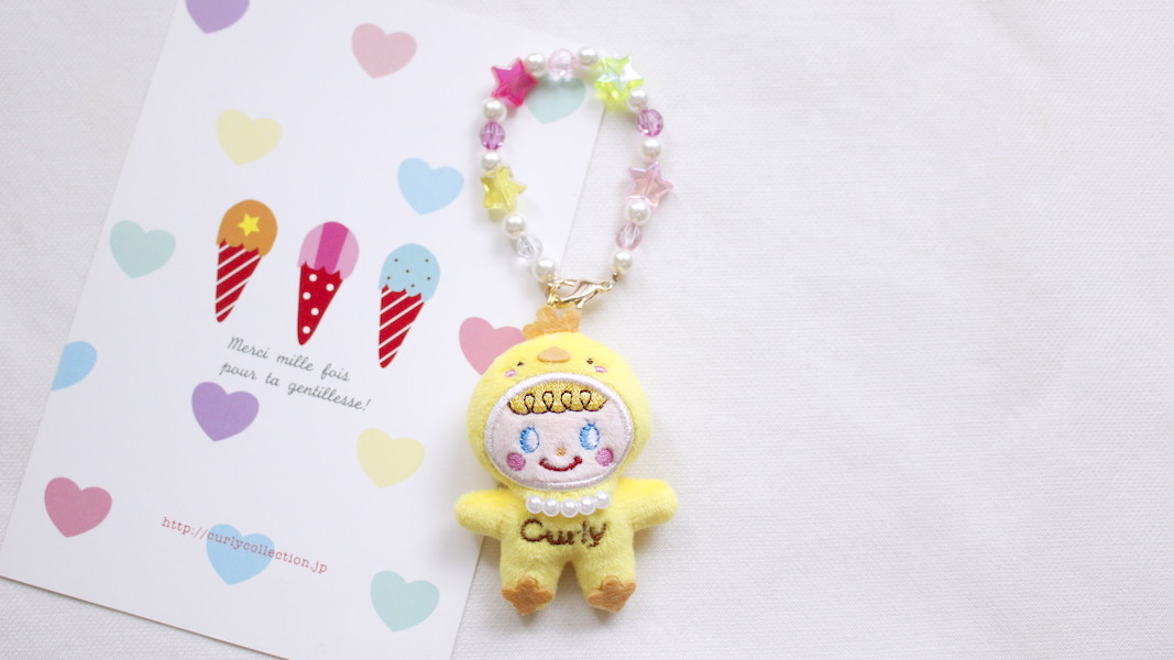 マスコット付きビーズストラップ☆ひよこいちごちゃん x スター