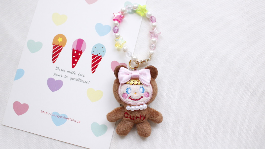 マスコット付きビーズストラップ☆ベアいちごちゃん(リボンピンク) x スター