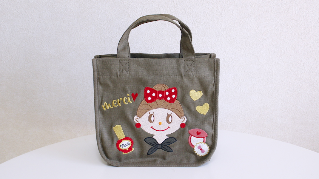 刺繍ミニトート☆エヴィ x カーキ