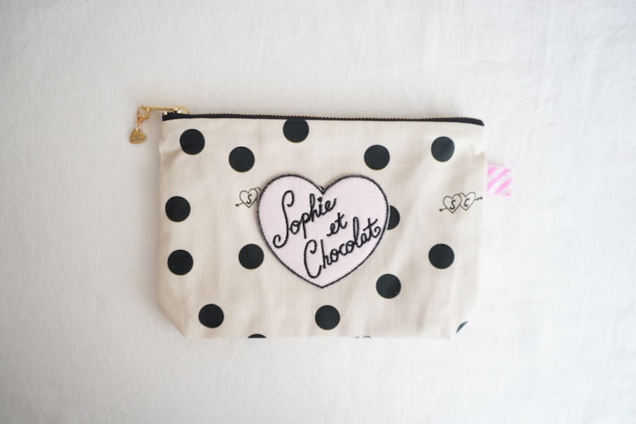 Sophie et Chocolat☆Pouch-L/POLKA DOT-beige x black