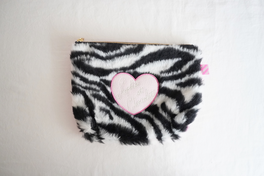 Sophie et Chocolat☆Fur POUCH-L/PKハートx ゼブラ