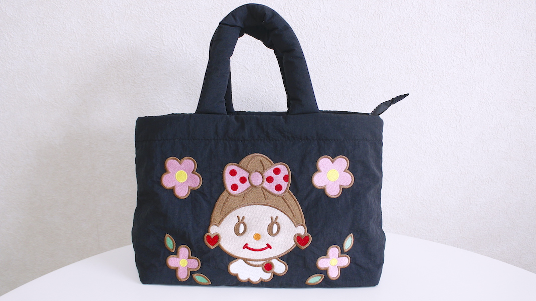 刺繍ボンディングトートバッグ☆エヴィ x ブラック