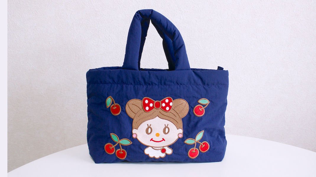 刺繍ボンディングトートバッグ☆メグ x ネイビー