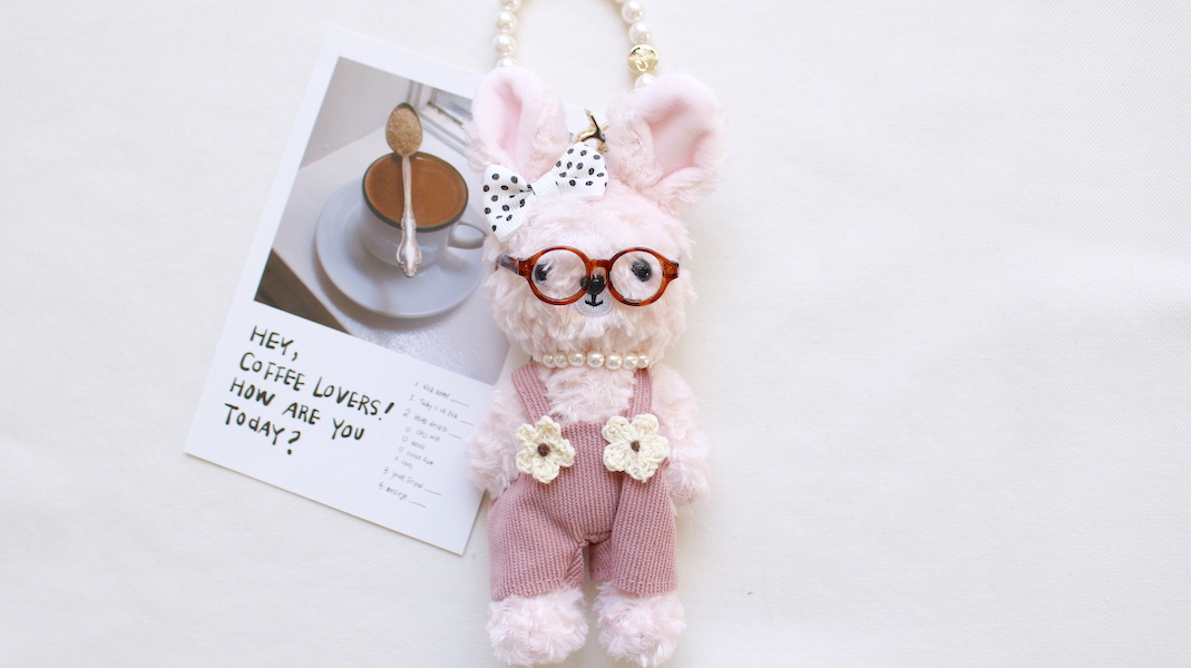 nounours et lapins☆ぬいぐるみチャーム☆rose(ローズ) x オーバーオール(ピンク)