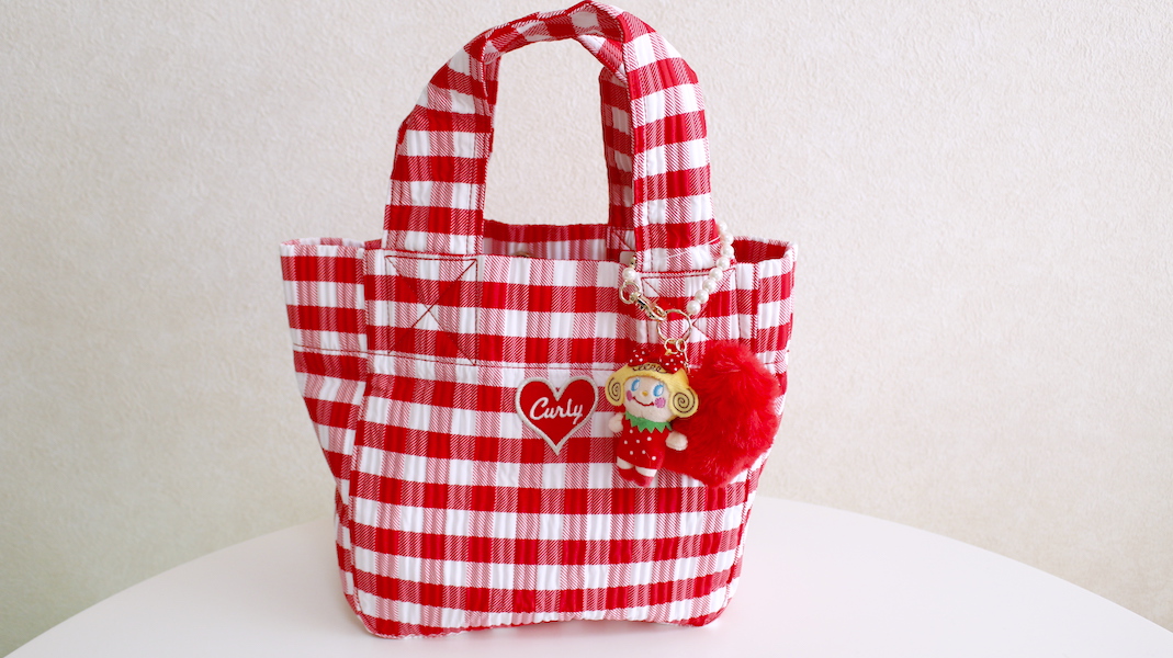 マスコットチャーム付きチェックプリントトート☆チャーム:レッドハート