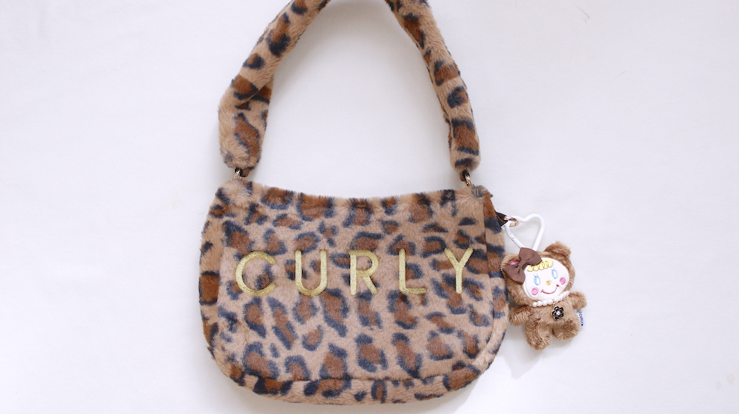マスコット付きもこもこボアショルダーバッグ☆ベア/レオパード x ブラウン