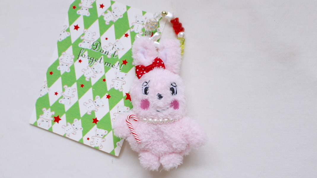 ビーズストラップ付きマスコットポーチ☆バニー x クリスマス