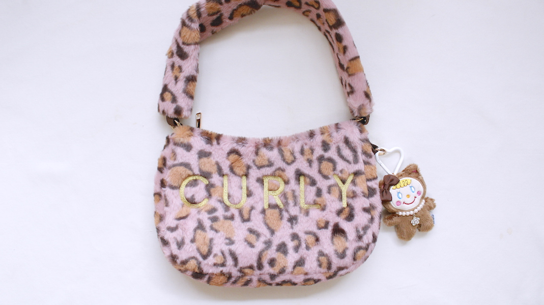 マスコット付きもこもこボアショルダーバッグ☆ベア/レオパード x ピンク