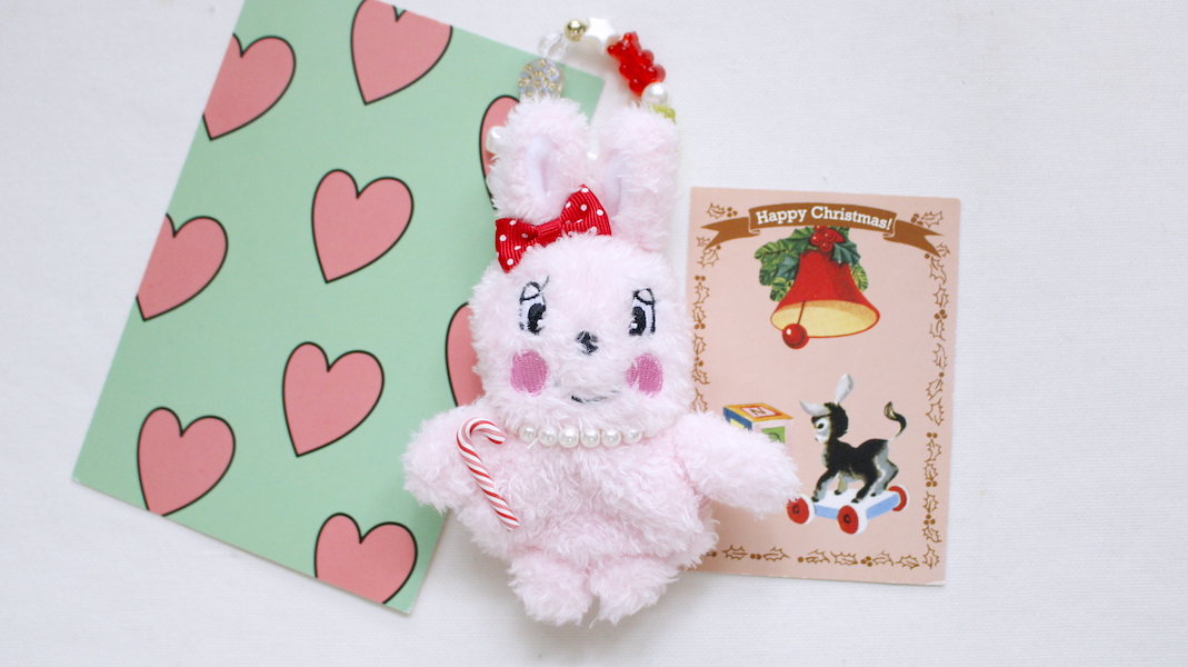 ビーズストラップ付きマスコットポーチ☆バニー x クリスマス