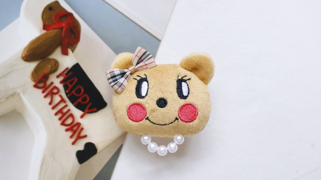 マスコットブローチ☆モカ x チェック(A)