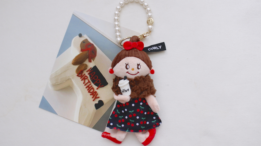 バッグチャーム☆エヴィ(マフラー) x コーヒー(ホワイト) / パール