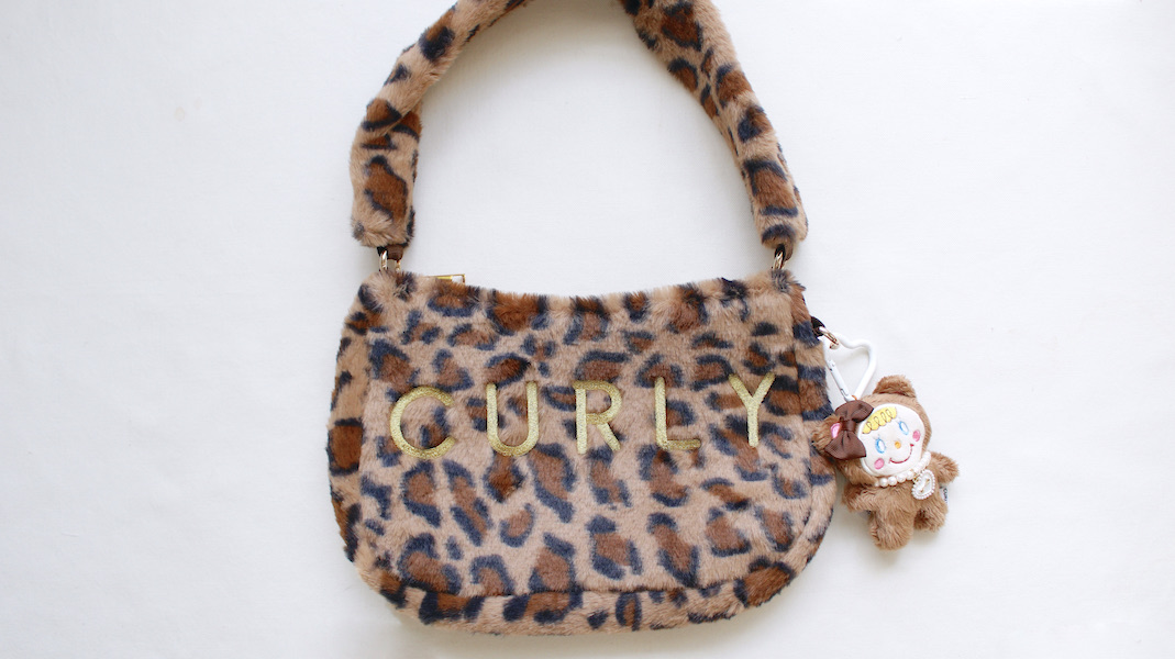 マスコット付きもこもこボアショルダーバッグ☆ベア/レオパード x ブラウン