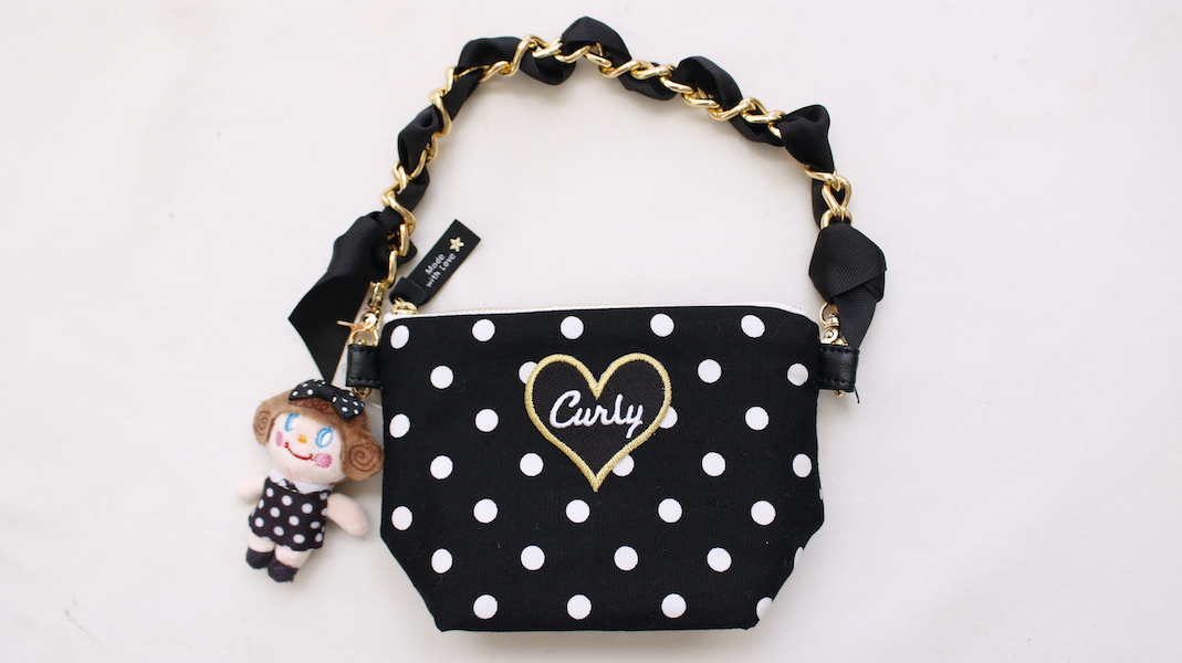 マスコット付きハンドルポーチ☆miniいちごちゃん x ドット