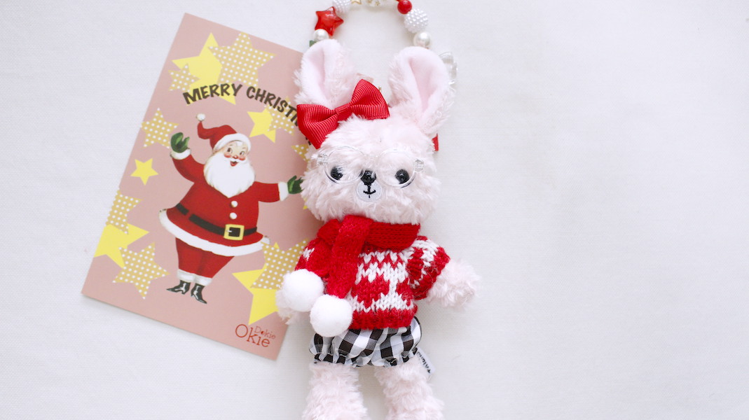 nounours et lapins☆ぬいぐるみチャーム☆rose(ローズ) x クリスマス(マフラー)