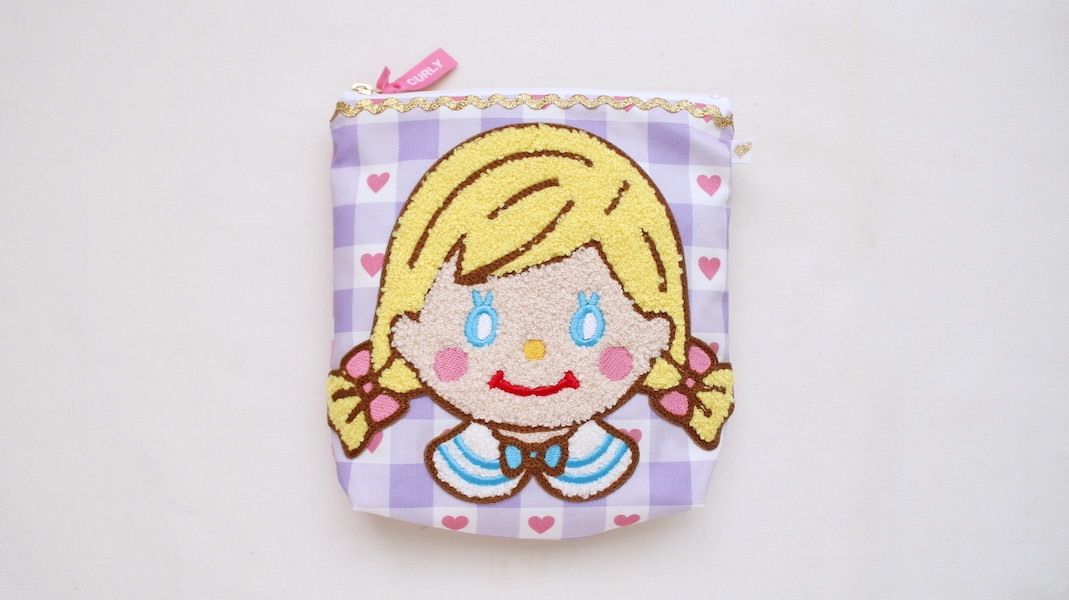 さがらワッペン付きスクエアポーチ☆ピピ x ハートチェック(パープル)