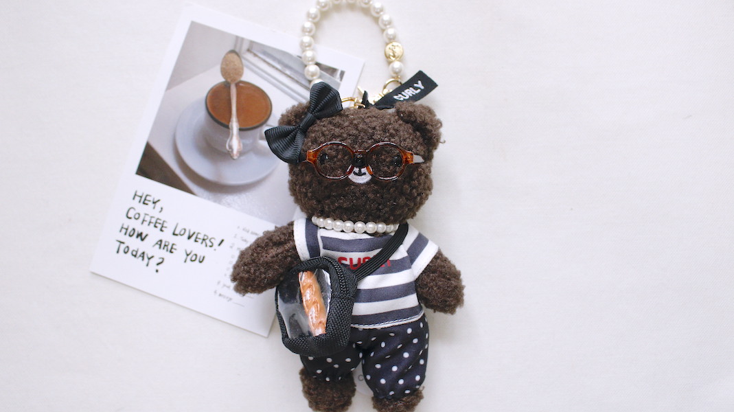 nounours et lapins☆ぬいぐるみチャーム☆marron(マロン) x ブラックボーター/フランスパン