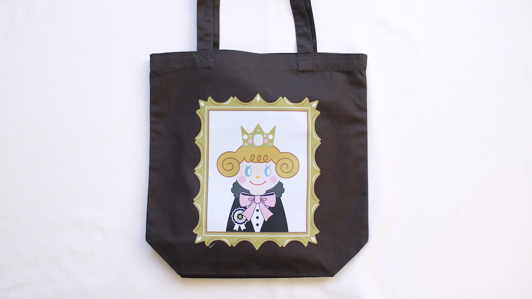 GT☆プリントバッグ(M)☆いちごちゃん(王冠) x ブラック