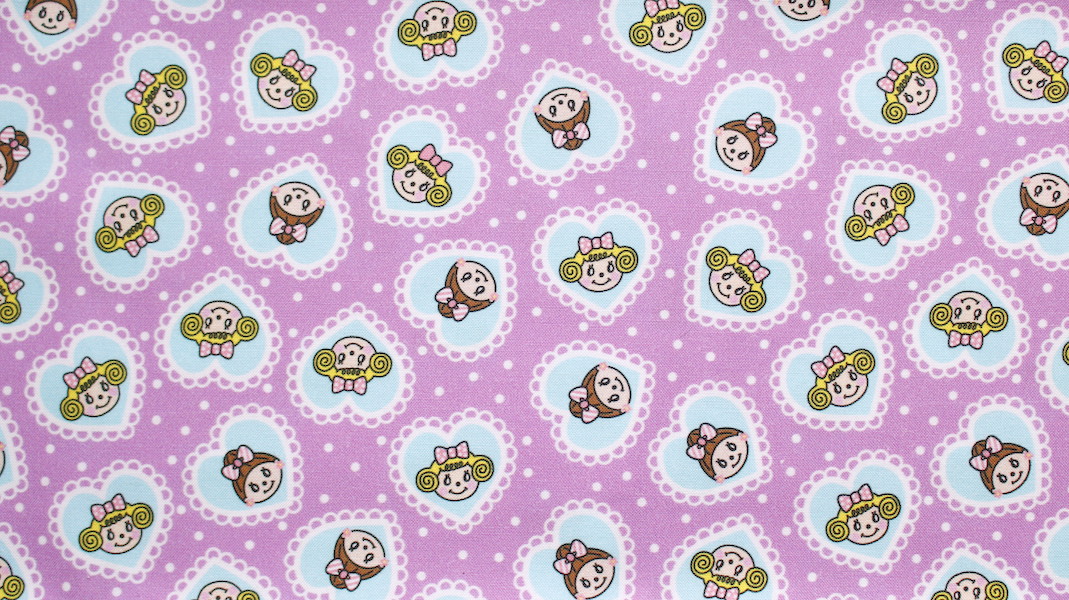 オリジナルファブリック☆ハートレース x いちごちゃん＆エヴィ/パープル