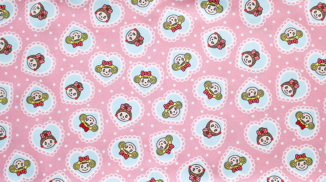 オリジナルファブリック☆ハートレース x いちごちゃん＆エヴィ/ピンク