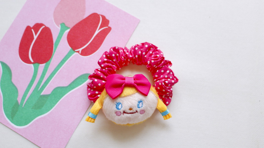 マスコット付きシュシュ☆ピピxドット／ピンク