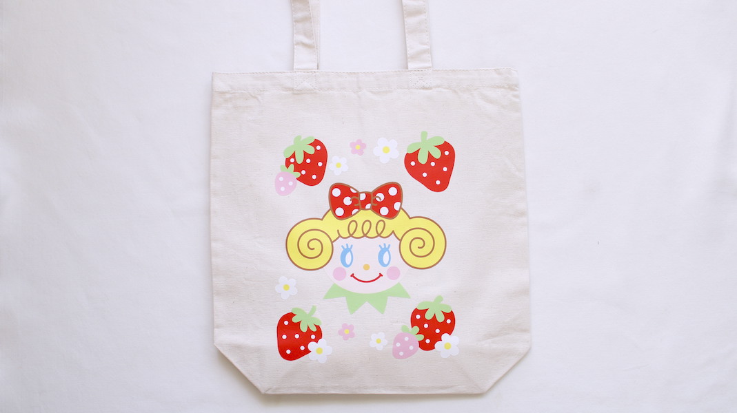 プリントバッグ(M)☆いちごちゃん x フラワー/ナチュラル